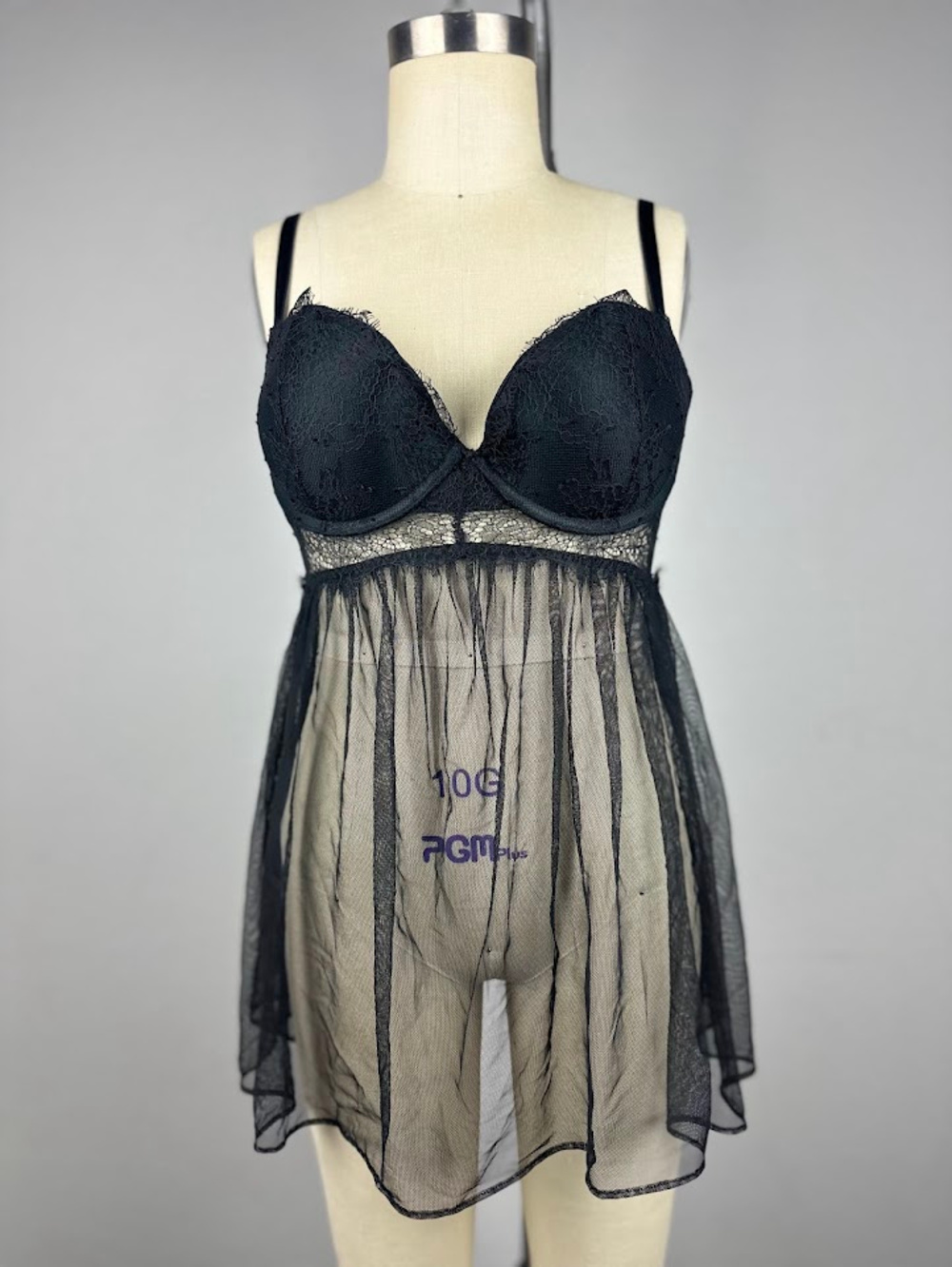 Victoria's Secret Black Lace Babydoll Chemise Size 32D